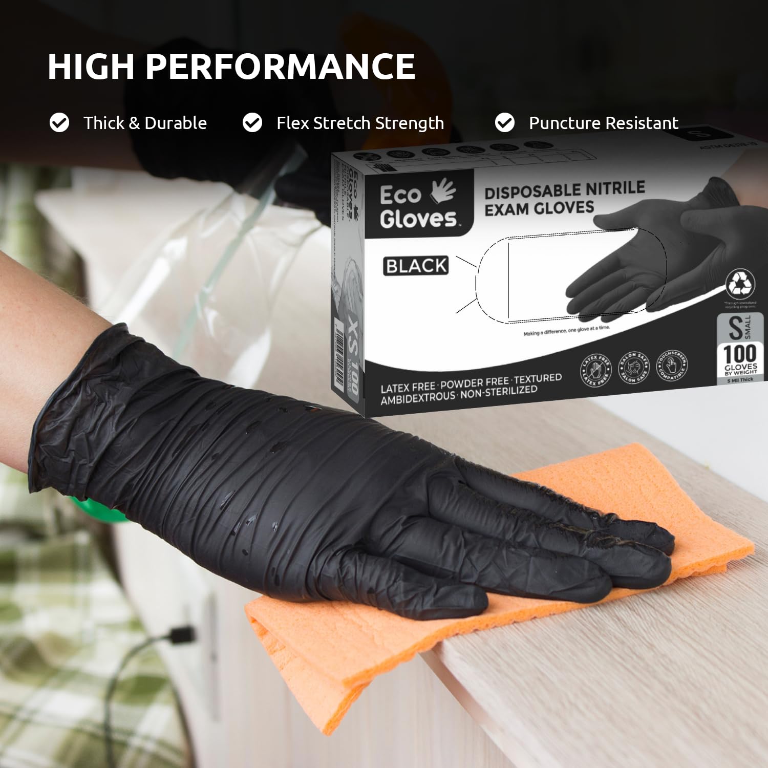 Black Nitrile Disposable Exam Gloves (5 Mil) | Latex?Free, Powder?Free, Food Safe, Medical, Tattoo, Mechanic & Cleaning Use (100 Count/1 Box) MEDIUM