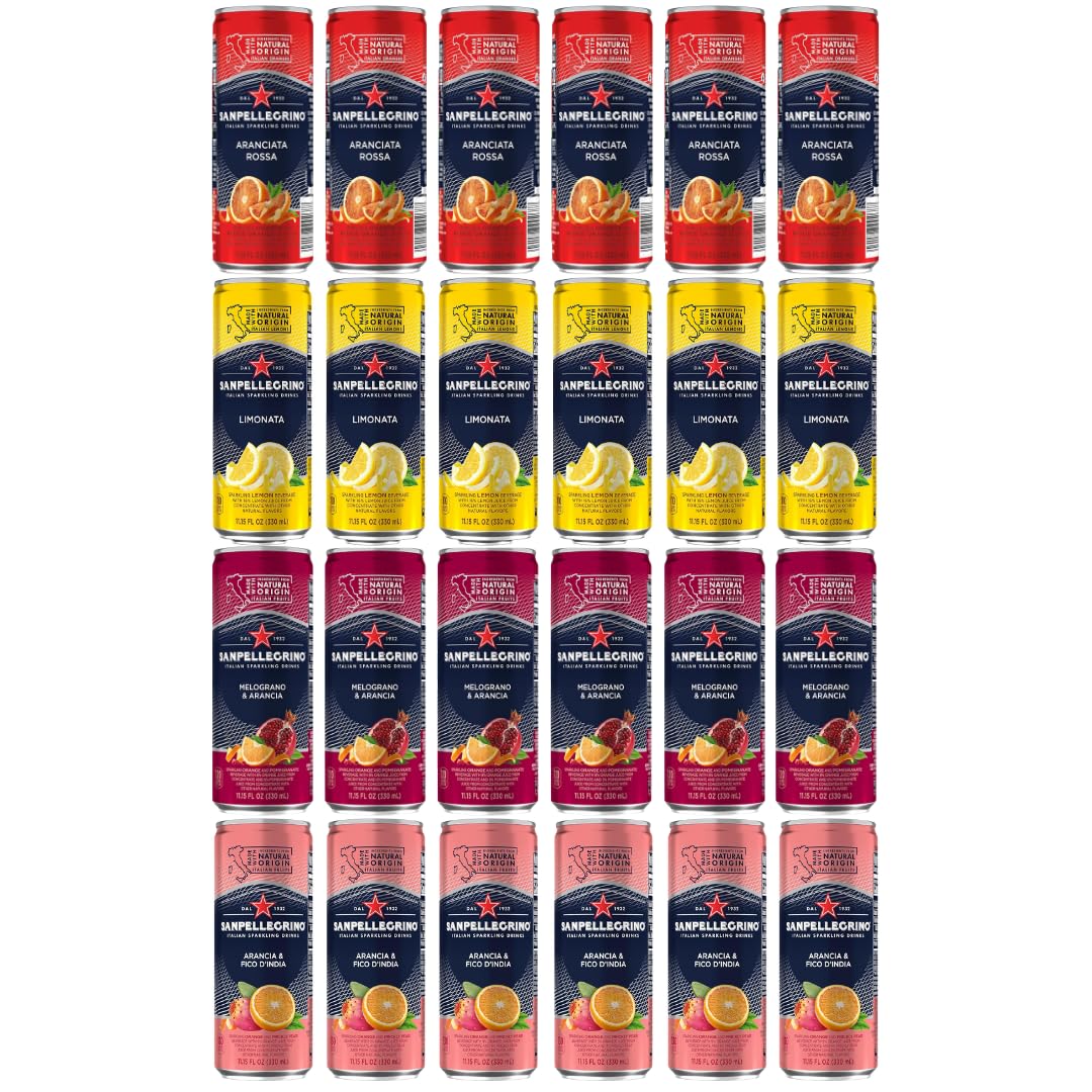 San Pellegrino Sparkling Fruit Beverages Variety Pack, 11.15 fl oz Cans - 24 Pack - Blood Orange, Lemon, Prickly Pear & Pomegranate Orange