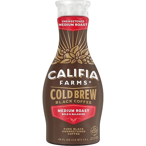 Califia Farms - Pure Black Medium Roast Cold Brew Coffee, 48 Oz, 100% Arabica, Plant Based, Vegan, Gluten Free, Non GMO, Sugar Free, Iced Coffee