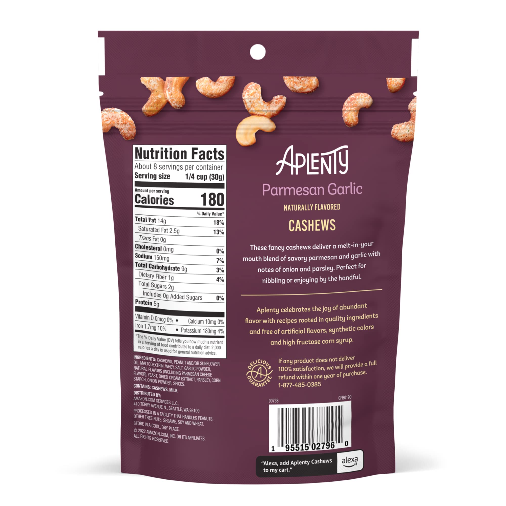 Amazon Brand - Aplenty, Parmesan Garlic Cashews, 8 oz