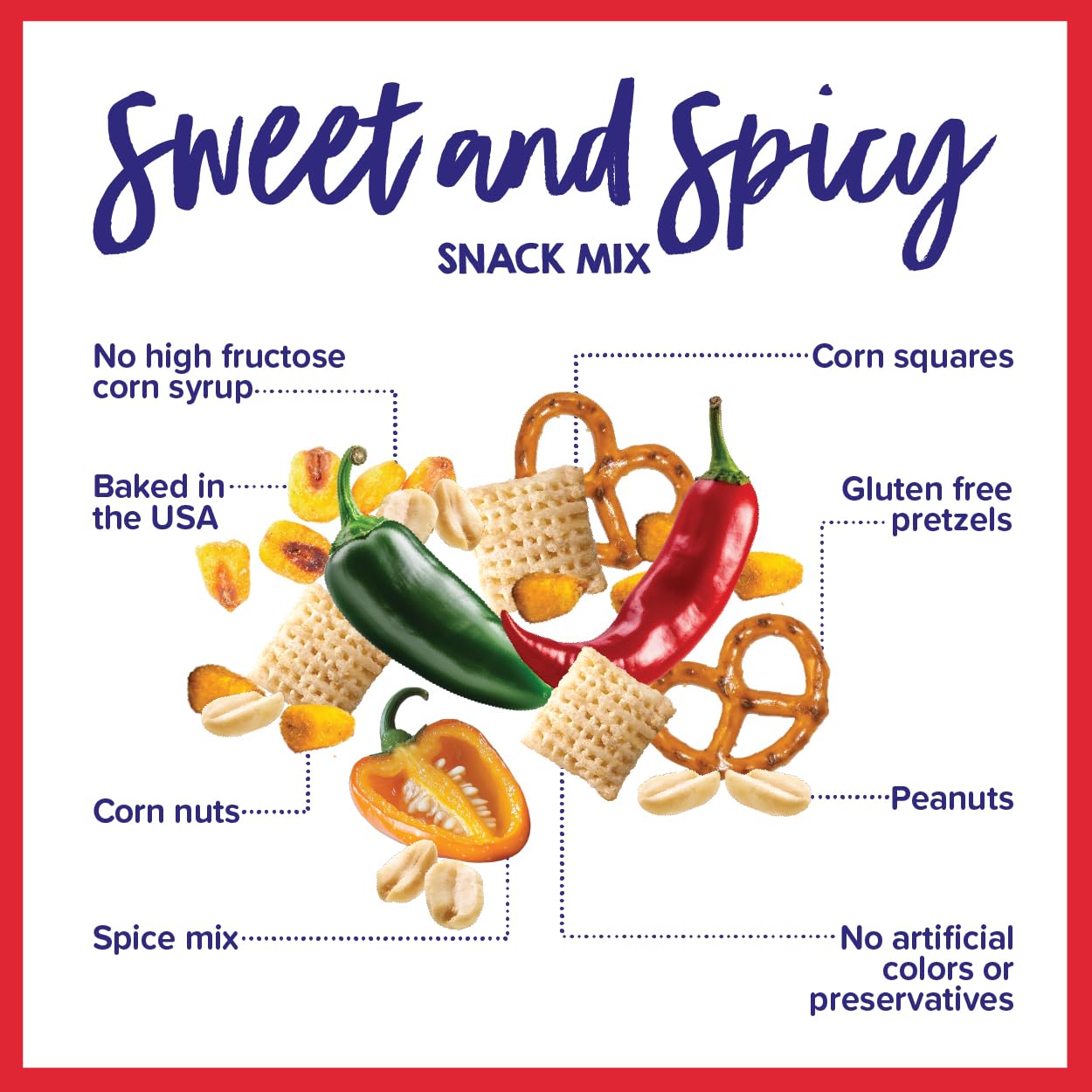 Goodie Girl Sweet & Spicy Snack Mix - 3 Pack, 4oz Bags - Gluten Free Snack Party Mix - No HFCS, Colors or Artificial Preservatives - Contains Peanuts