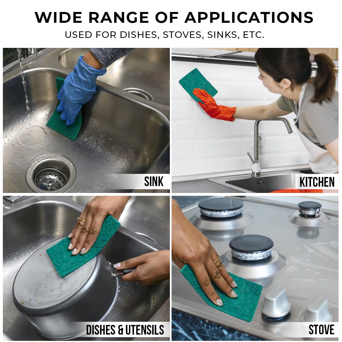 Kleen Handler Green Medium Duty Cleaning Pads - Medium Duty Kitchen Scrub Sponges, Scouring Pads for Washing Dishes, Bathroom, Restaurant Cleaning