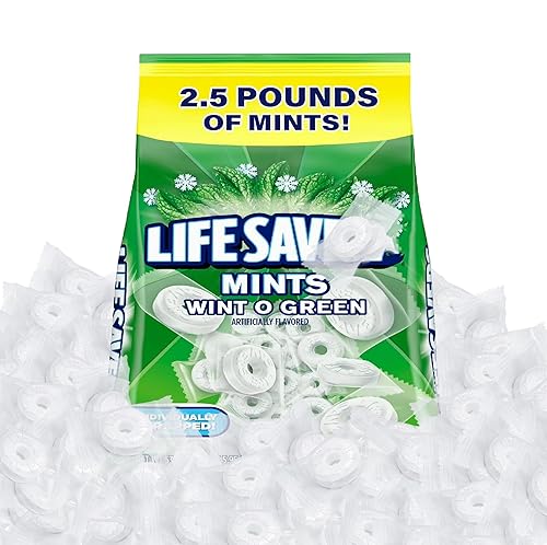 Wint O Green Hard Candy 2.5lb - Fresh Breath Wintergreen Mints, Individually Wrapped Ring-Shaped Mints, Classic Refreshing Mint Candy for Parties
