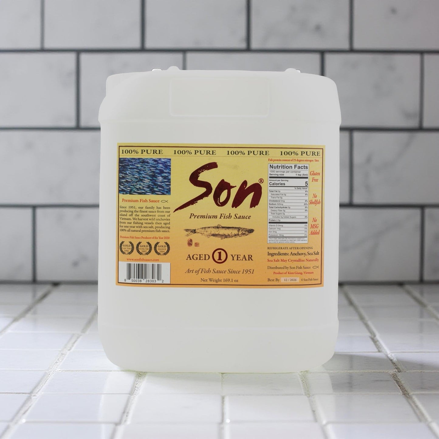 Son Fish Sauce - First-Press Vietnamese Fish Sauce (5 L Jug, 169.1 Oz) | 100% Anchovy + Sea Salt, No Additives | Naturally Fermented for Deep Umami |