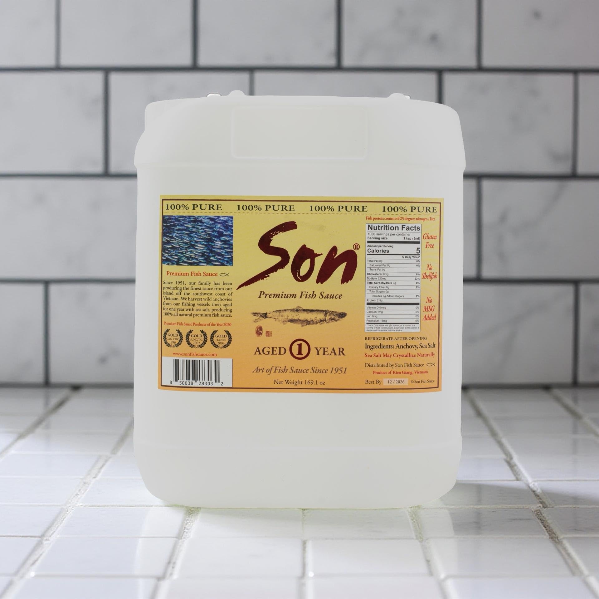 Son Fish Sauce - First-Press Vietnamese Fish Sauce (5 L Jug, 169.1 Oz) | 100% Anchovy + Sea Salt, No Additives | Naturally Fermented for Deep Umami |