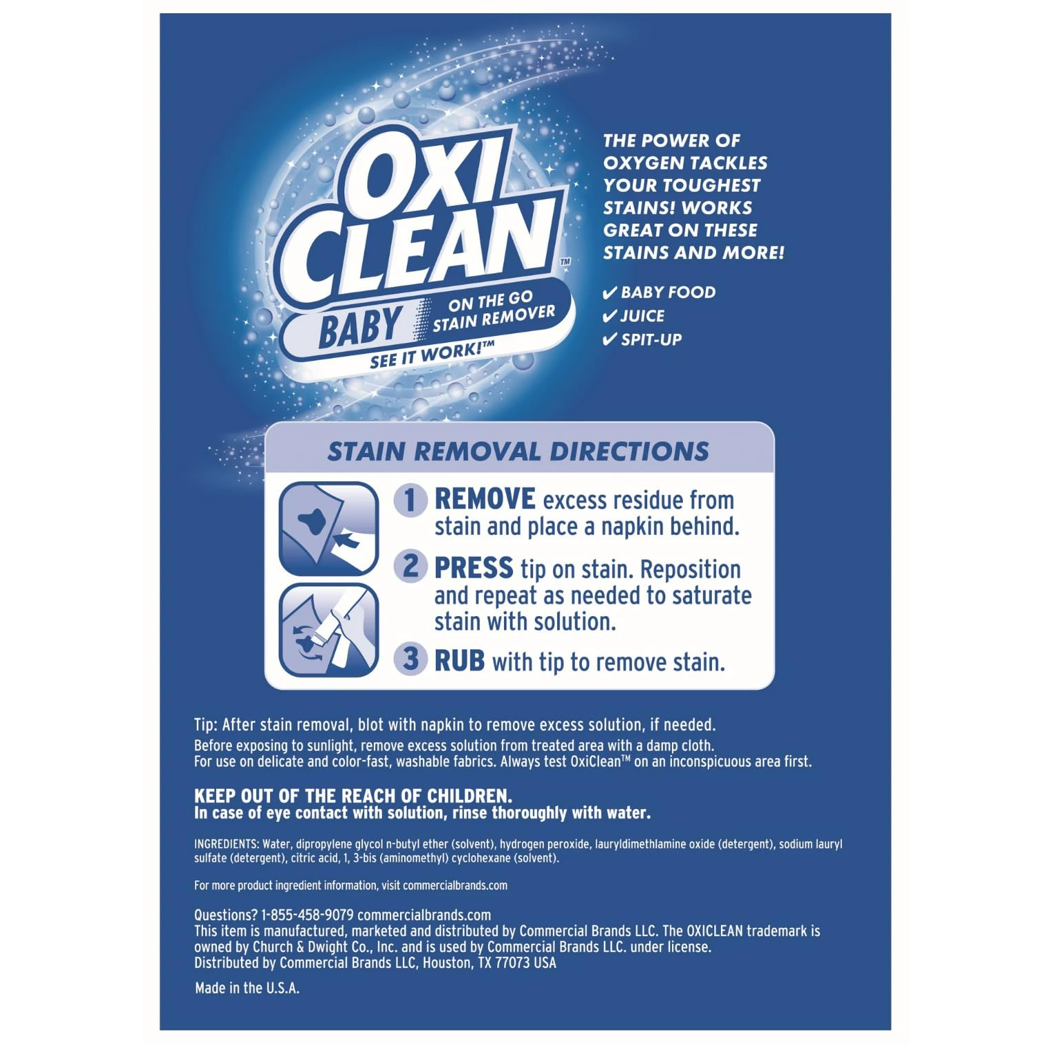 OxiClean Baby On-The-Go Stain Remover Pen, Instant Baby Clothes Stain Cleaner for Food Formula Spit-Up, Gentle Travel Size Laundry Stain Stick
