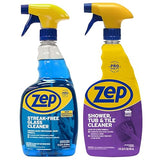 Zep Shower Tub & Tile Cleaner 32 oz (1 Unit) and Zep Streak-Free Glass Cleaner 32 oz (1 Unit) ECBD054 - Tub and Tile Cleaner with Glass Cleaner