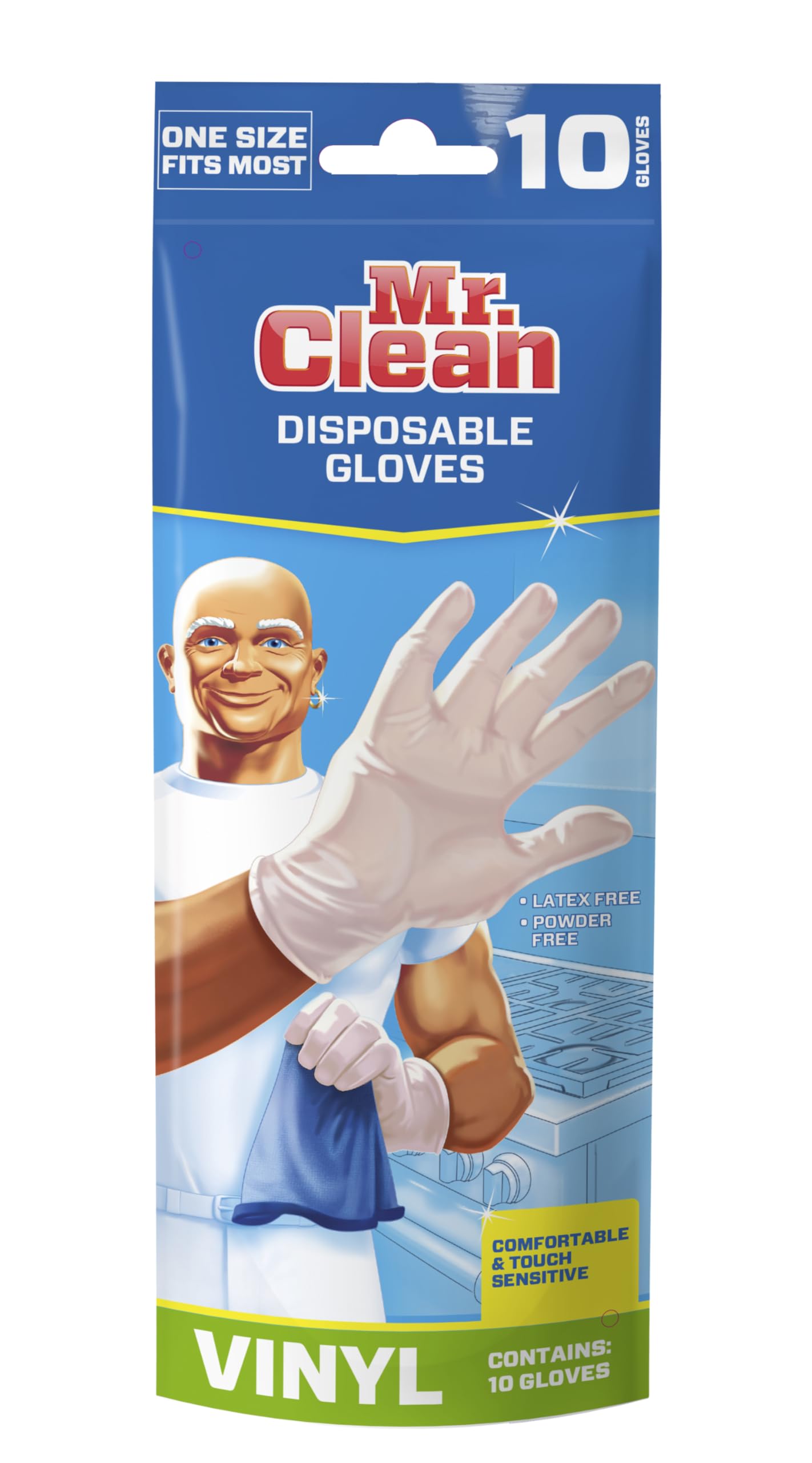 Mr. Clean Vinyl Gloves Disposable Single Use Latex Powder & BPA-Free with Beaded Cuff Construction Touch Sensitivity & Dexterity for Flexible Fit One