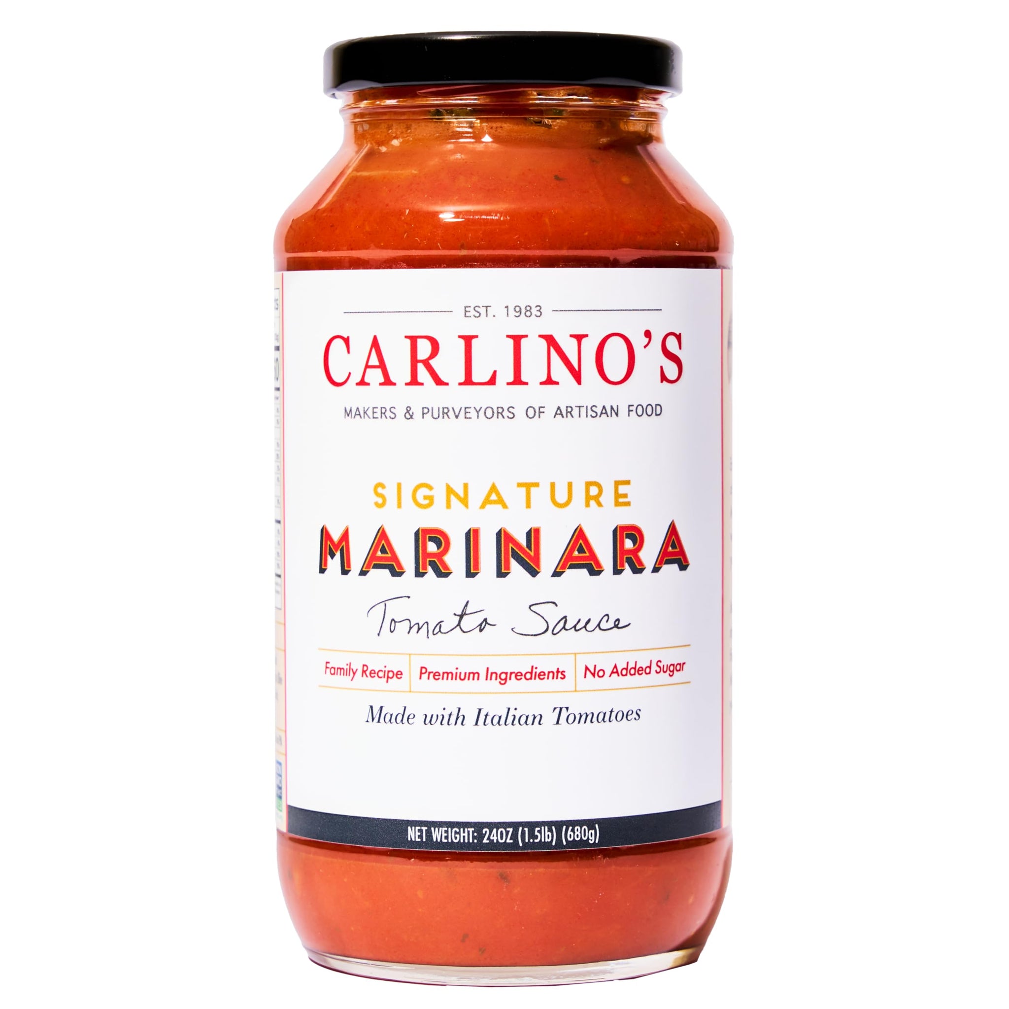Carlino's Signature Marinara Sauce | Made with All-Natural Ingredients | Preservative Free | Vegan, Gluten Free, Low Sodium, Small Batch, 24 Fl Oz