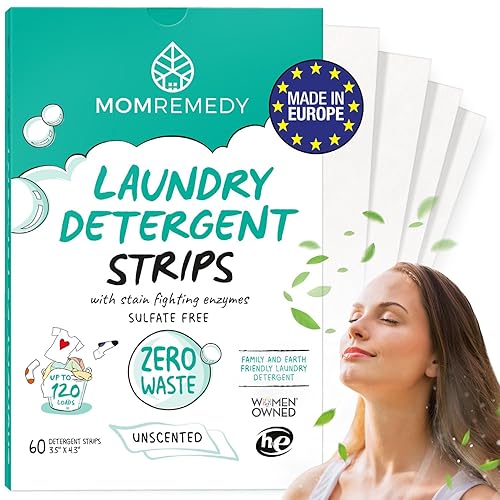 MomRemedy Laundry Detergent Sheets with Powerful Stain Fighting Enzymes - Made in EU, Sulfate Free, Zero Waste Laundry Sheets Detergent in Recyclable