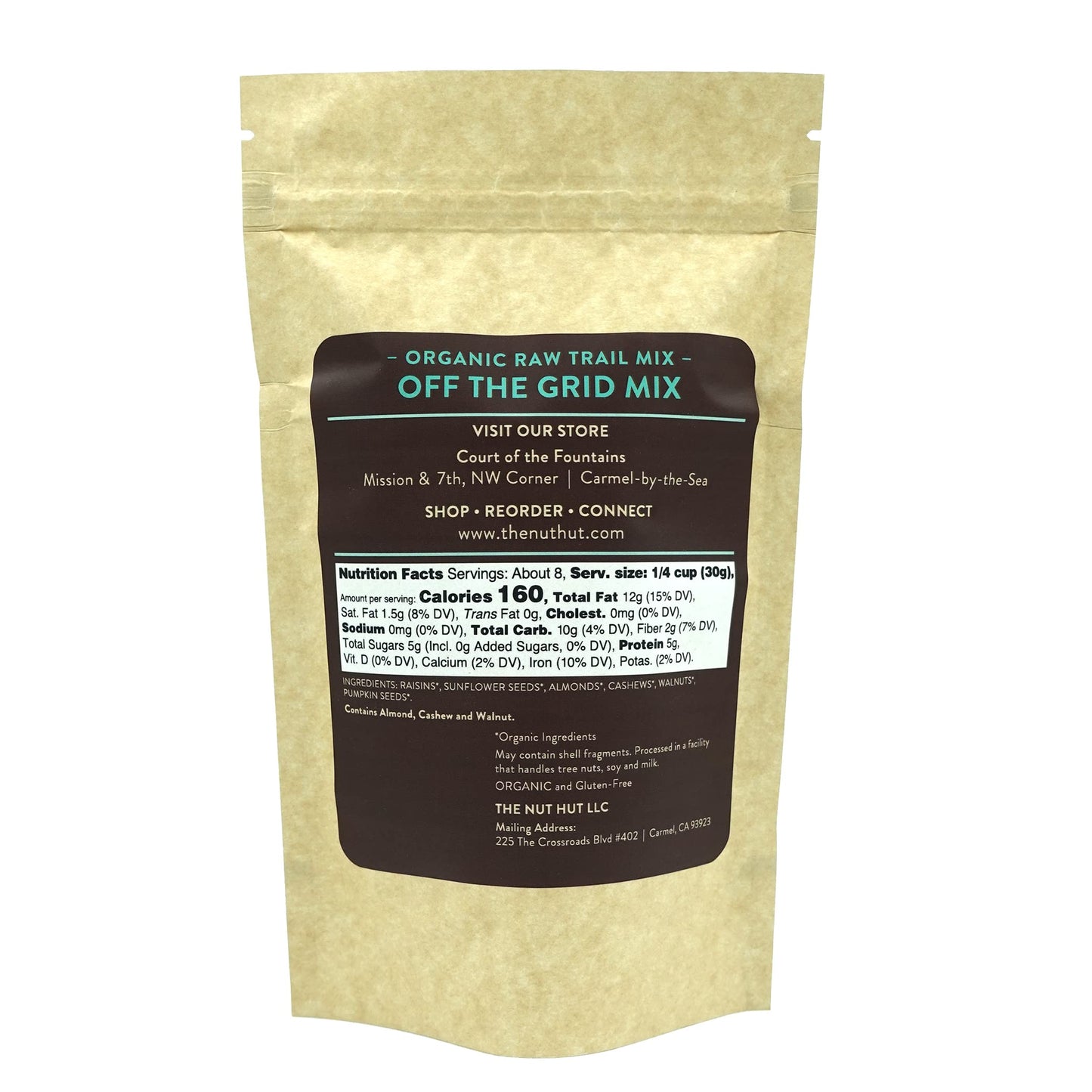 Organic Raw Off the Grid Trail Mix (8 Oz Eco-Pouch) Whole Raw & Unsalted | Non-Gmo | Certified Organic | Small Batch | Vegan & Gluten Free