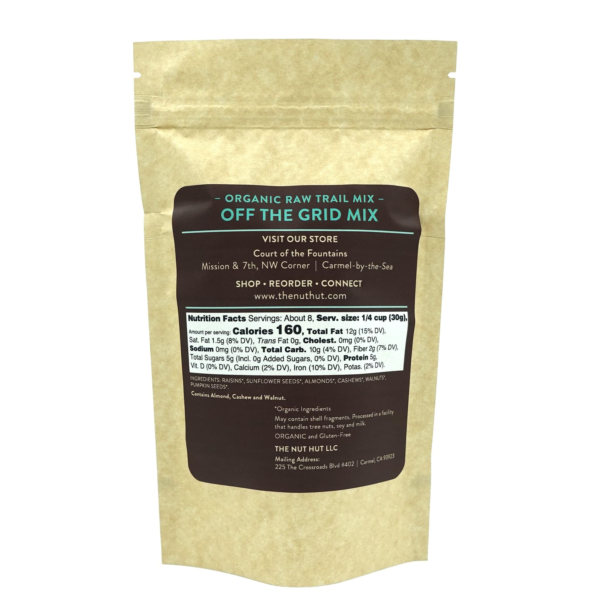 Organic Raw Off the Grid Trail Mix (8 Oz Eco-Pouch) Whole Raw & Unsalted | Non-Gmo | Certified Organic | Small Batch | Vegan & Gluten Free