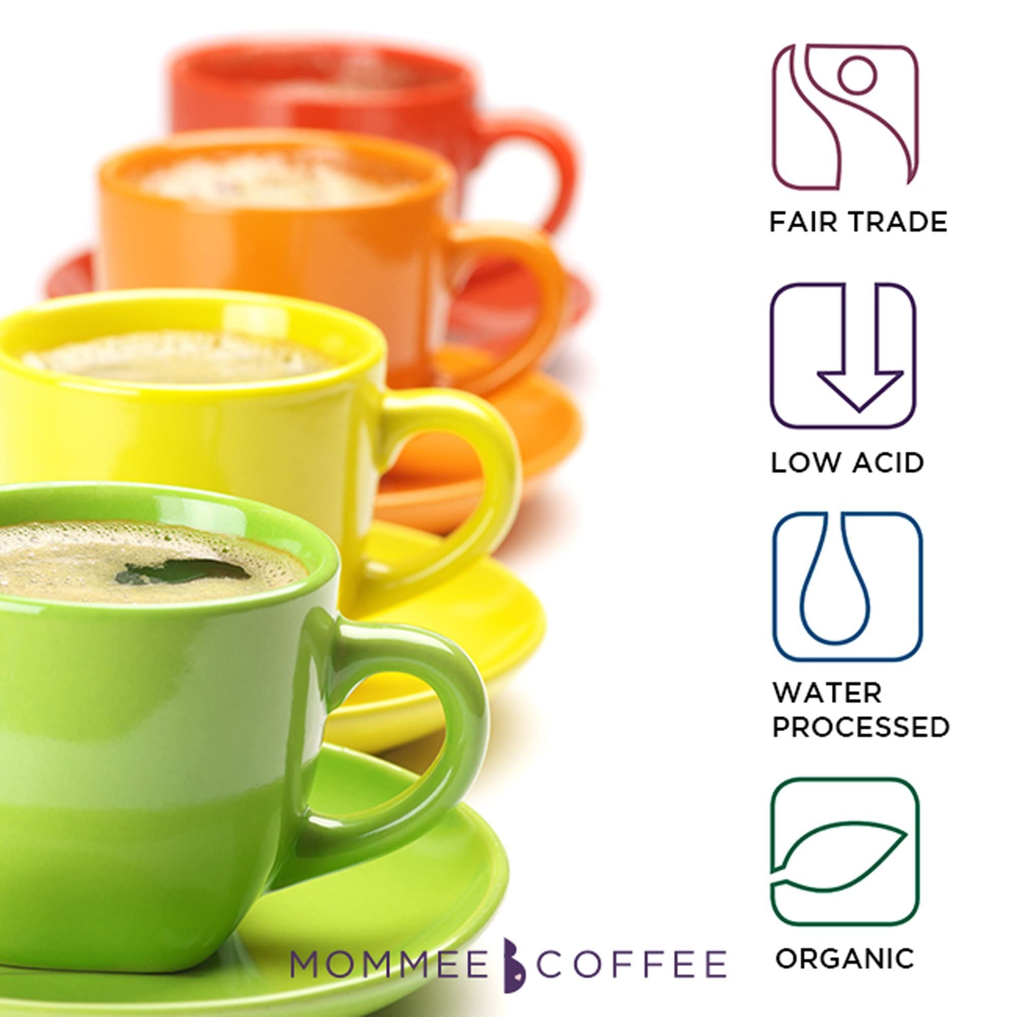 Mommee Coffee Half Caf Low Acid Whole Organic Coffee Beans - 100% Arabica Organic Half Caff Coffee Beans with Smooth Caramel Flavor - Natural Process