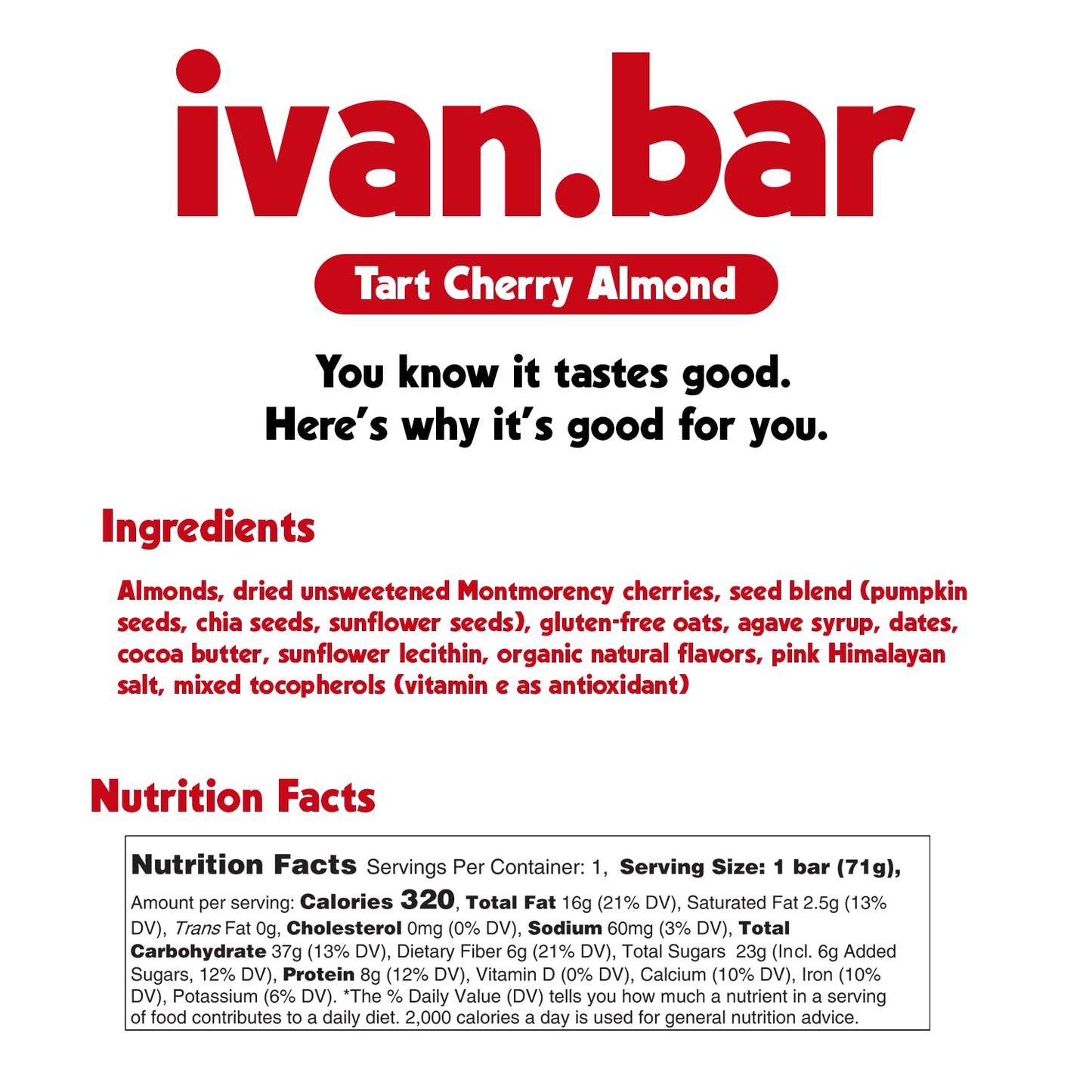 Protein Packed Energy Snack Bar | Provides Healthy Energy | Vegan, All Natural Ingredients | Soy, Dairy & Gluten Free (Tart Cherry - 12 Bars)