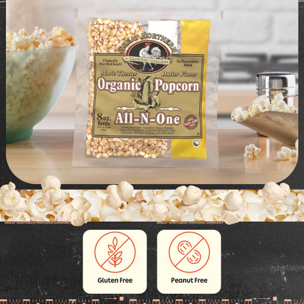 18-Count Organic Popcorn Packets - Pre-Measured 8-Ounce All-in-One Popping Machine Packs with Coconut Oil and Buttered Salt by Great Northern Popcorn