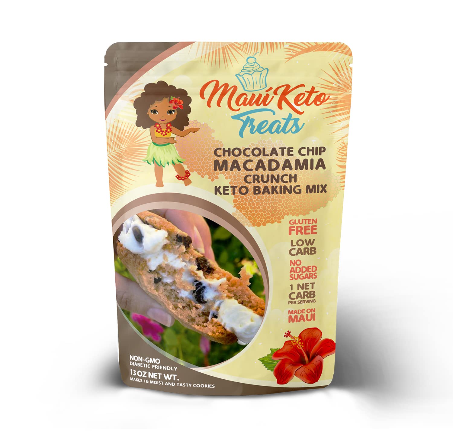 Maui Keto Treats Chocolate Chip Macadamia Crunch Bar Cookie Mix - Gluten Free Low Carb Made with Organic Almond Flour- 12 Ounce (Chocolate Chip Macadamia Crunch Bar Cookie Mix)