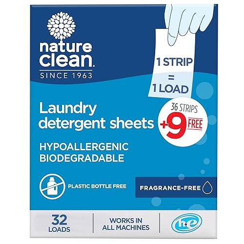 Nature Clean Non-Toxic Laundry Detergent Sheets Unscented 32 counts. Natural Fragrance Free Travel Laundry Detergent Strips & Soap Sheets Scent free