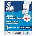 Nature Clean Non-Toxic Laundry Detergent Sheets Unscented 32 counts. Natural Fragrance Free Travel Laundry Detergent Strips & Soap Sheets Scent free