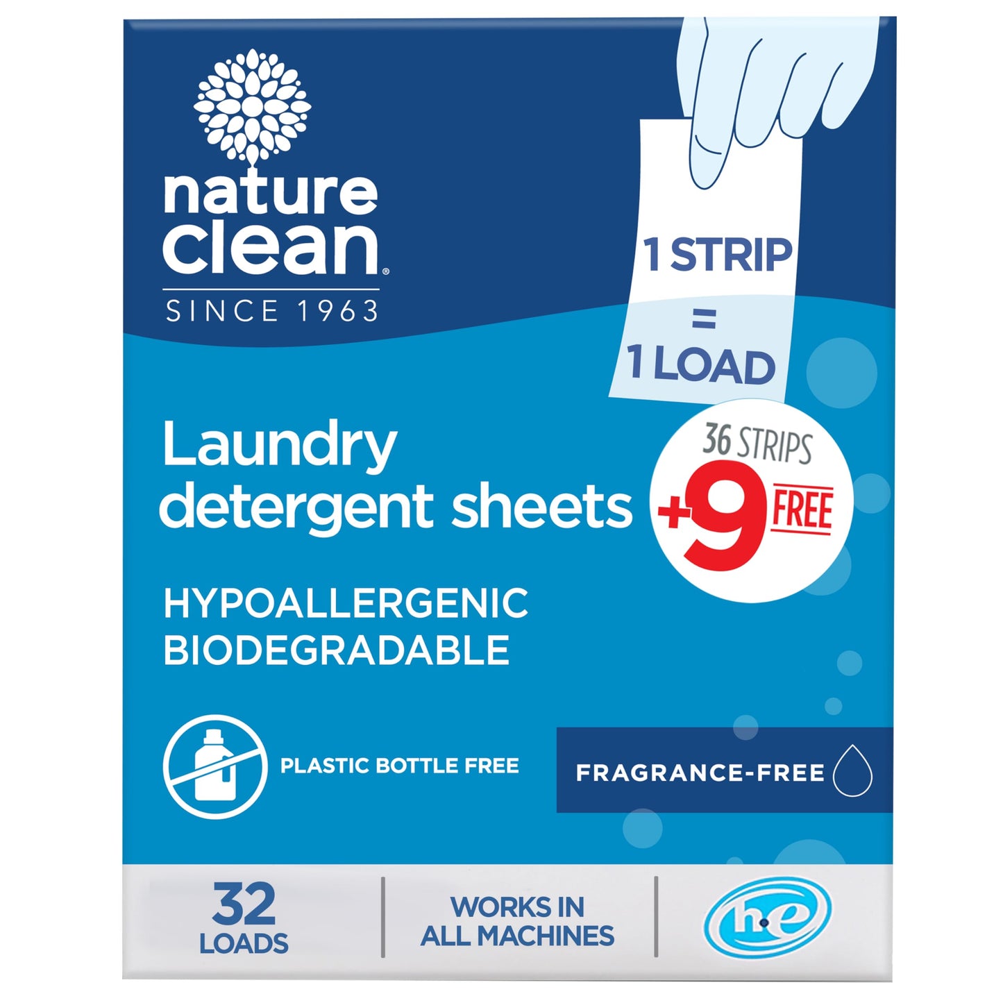 Nature Clean Non-Toxic Laundry Detergent Sheets Unscented 32 counts. Natural Fragrance Free Travel Laundry Detergent Strips & Soap Sheets Scent free