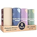 Betterway Bamboo Natural Brown Paper Towels - 8 Rolls, 2 Ply, 110 sheets - Plastic Free, PFAS Free, Disposable Kitchen Paper Towels - Select Size