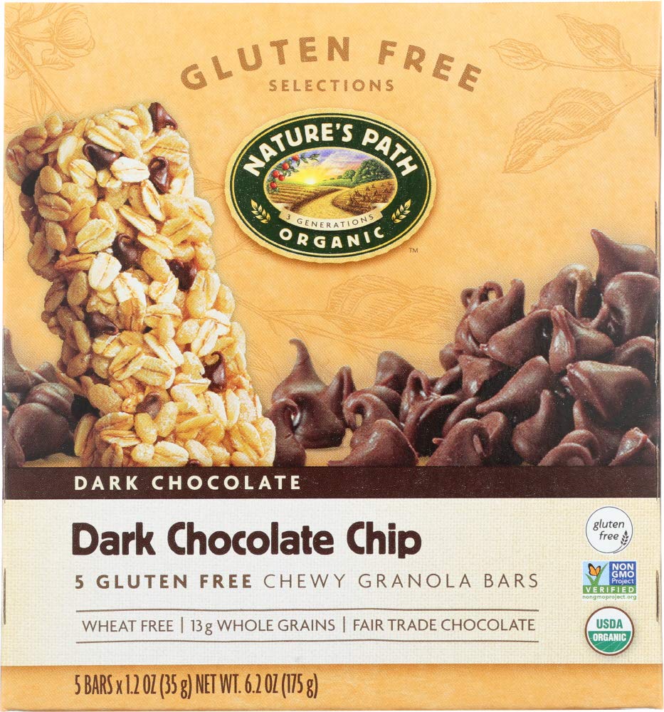 Nature's Path Dark Chocolate Chip Granola Bar GF, 5 Bars per Box, Pack of 6 Boxes (Total 30 Bars)