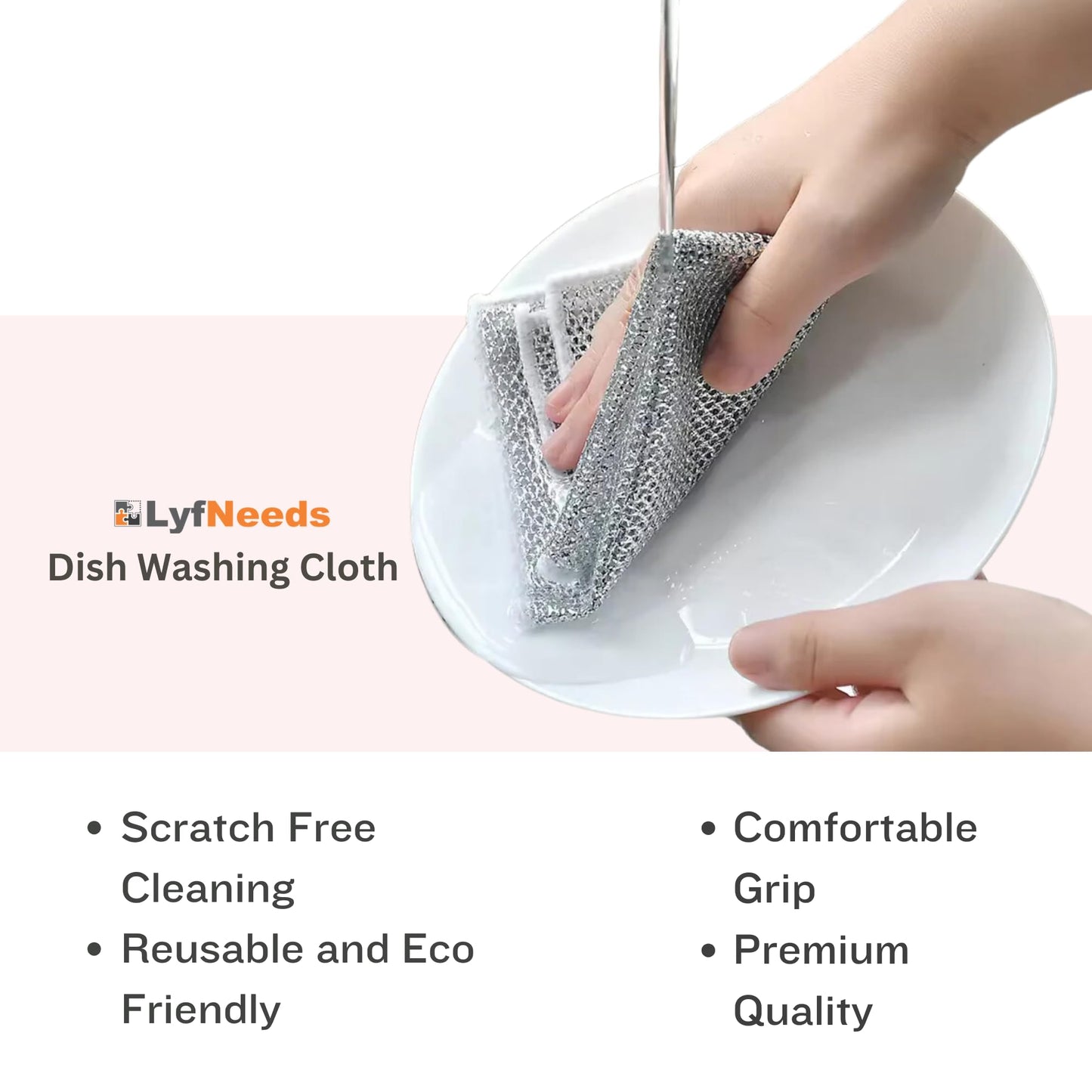 LyfNeeds Non Scratch Wire Dishwashing Rag, 8 Pack Double Layer Reusable Wire Dishcloth, Silver Mesh Metal Cleaning Cloth for Pots, Pans, Sink, Steel
