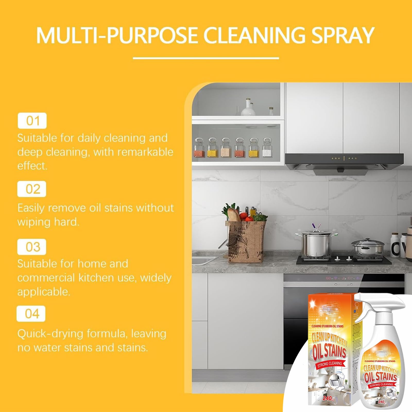 Oil Stains Clean Up Kitchen, Heavy Oil Cleaner Stain, 240ML/8.1FL Oz Heavy Oil Stain Cleaner Kitchen, 2026 New Heavy-Duty Kitchen Degreaser Foam