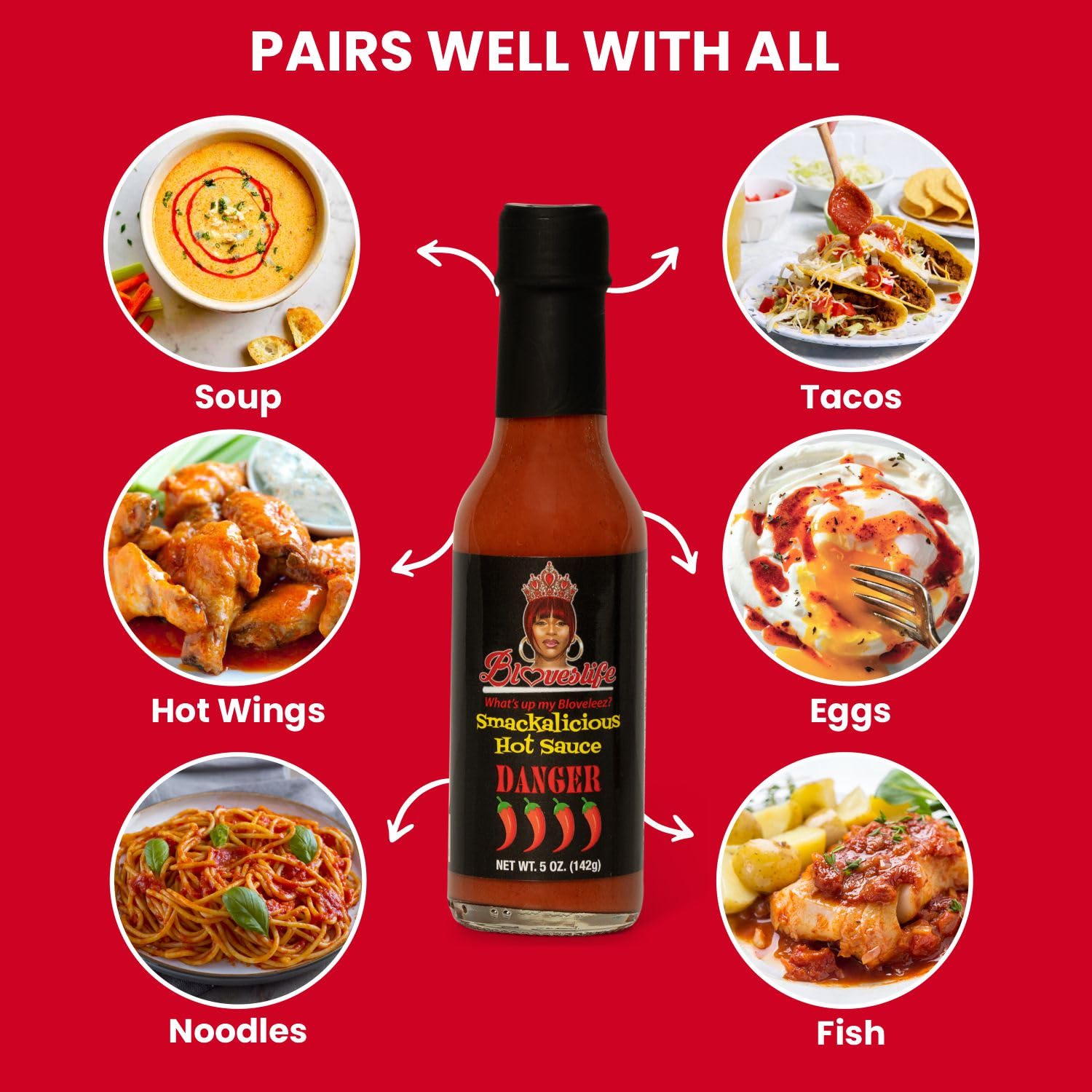 Bloveslife Smackalicious Danger Extreme Hot Sauce 5 Oz - Vegan Organic Vinegar-Flavored Sauce, Low-Sodium, Low-Fat, All-Natural Ghost Pepper Sauce