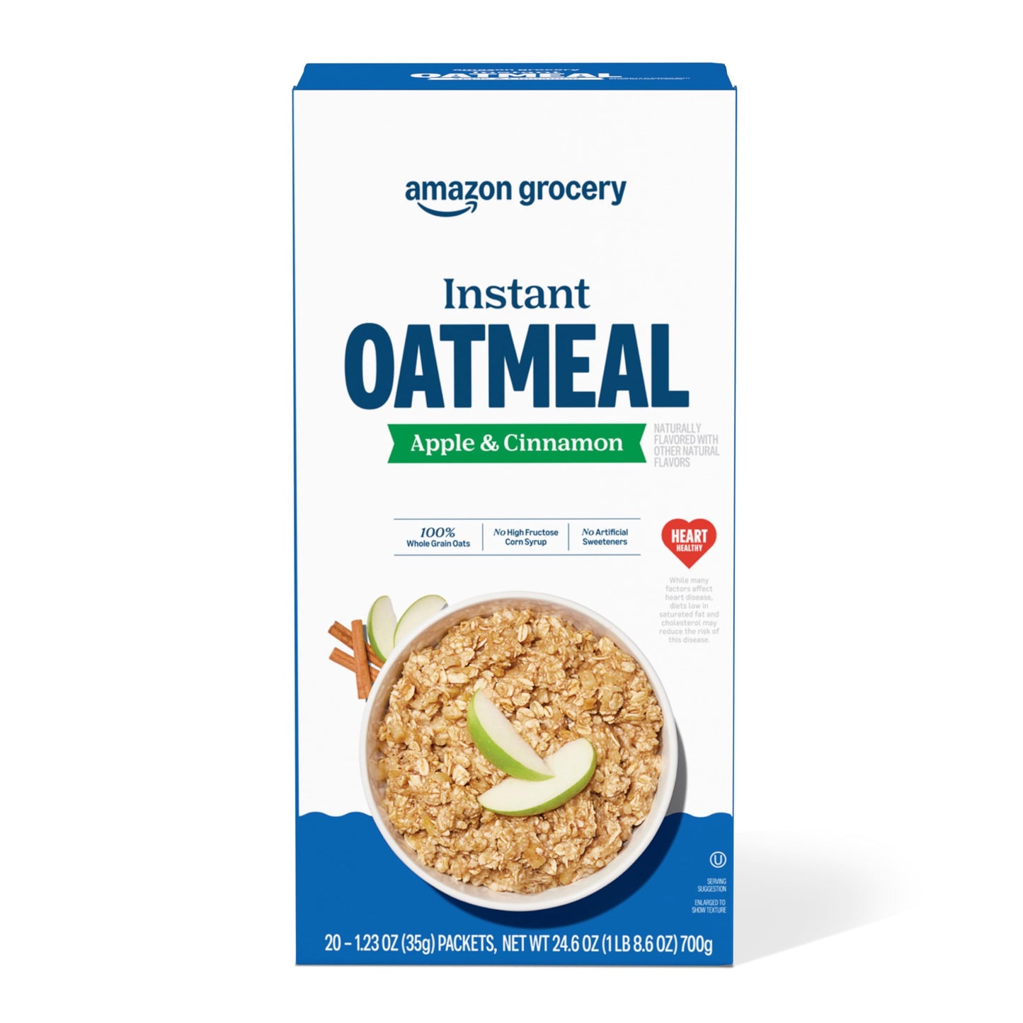 Amazon Grocery, Apple & Cinnamon Instant Oatmeal, 1.23 Oz, 20 Ct