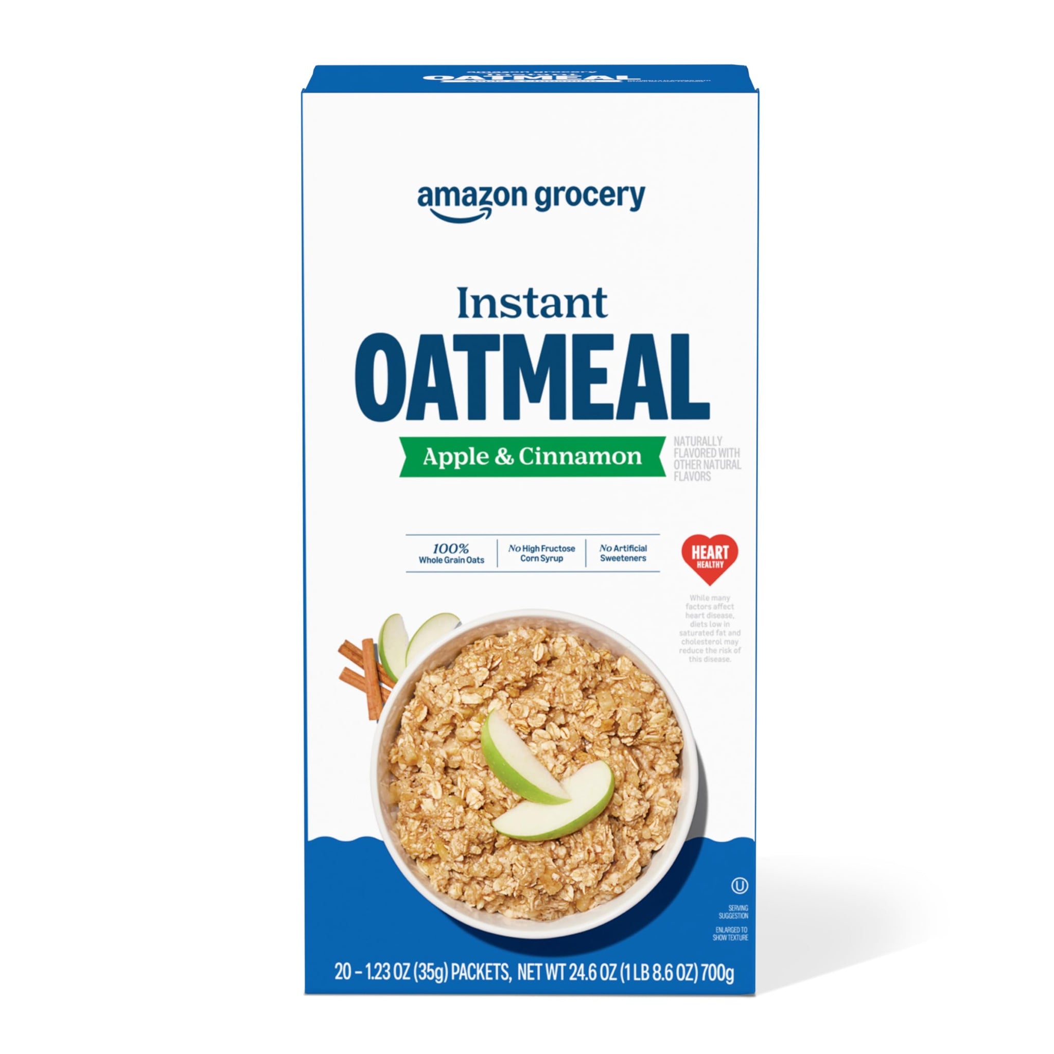 Amazon Grocery, Apple & Cinnamon Instant Oatmeal, 1.23 Oz, 20 Ct