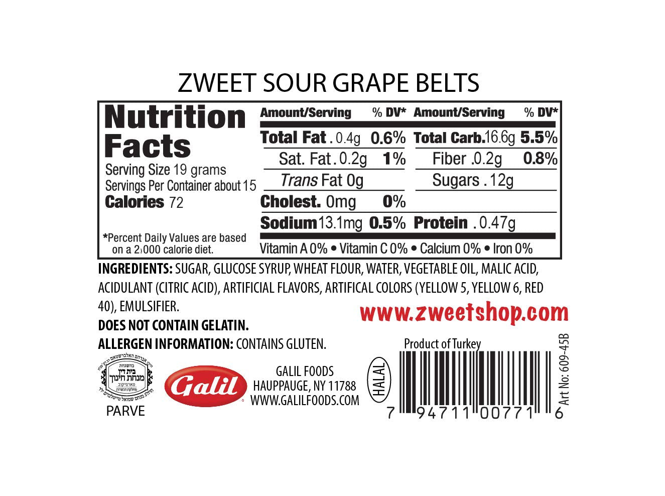 Zweet - Sour Grape Belts | 10 Oz - Resealable Tub, Gummy Candy, Licorice, Low Calorie, Kosher, Non-GMO