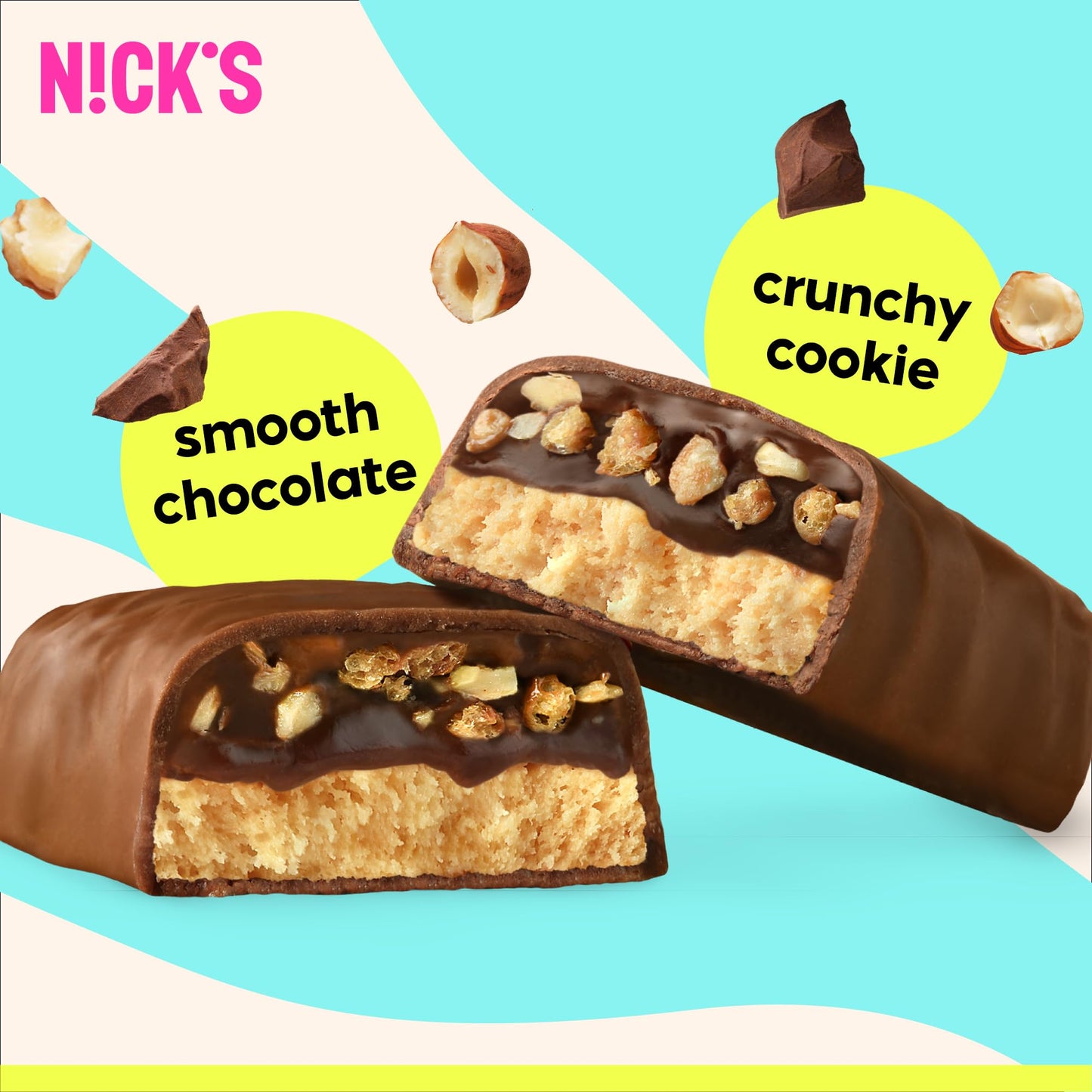 N!CK'S Protein Bars Crispy Cookie Chocolate - 12-Count Box | High Protein, Low Calories, Low Carbs, Keto Friendly, No Added Sugar (12 bars x 50g)