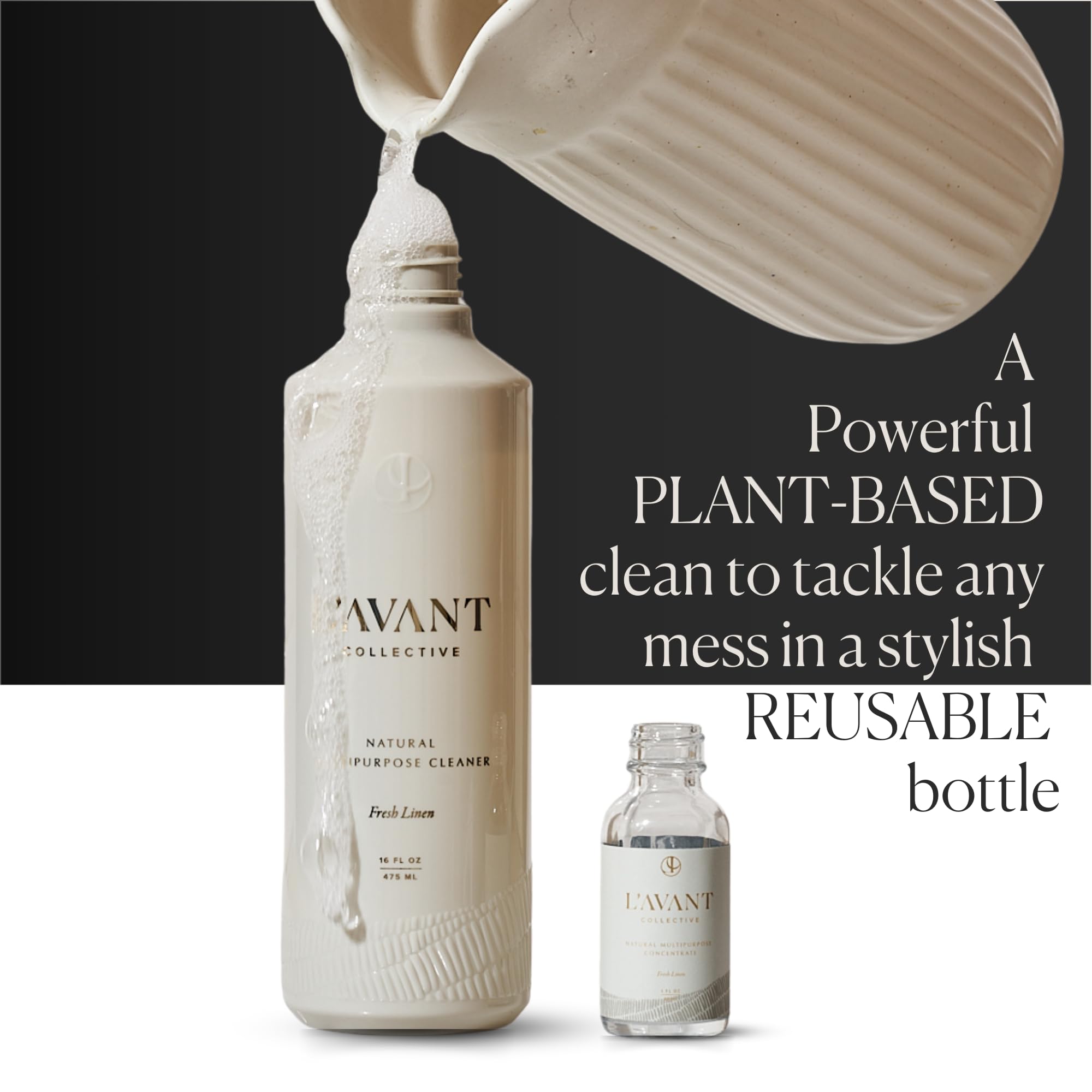 L'AVANT Collective Luxury Multipurpose Surface Cleaner | All Purpose Cleaning Spray, Plant-Based & Non-Toxic, EPA Safer Choice, Refillable Glass