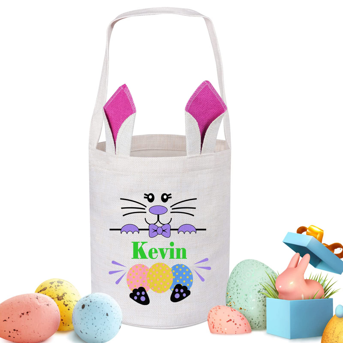Personalized Easter Basket, Touber Easter Bunny Basket Bag Custom Easter Basket Easter Baskets for Kids Personalized Easter Gifts for Kids Easter Egg