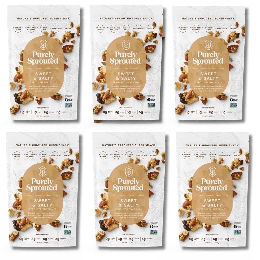 Purely Sprouted Sweet & Salty, Non-GMO Superfood for Healthy, Certified, Gluten-Free Snacking (4 oz, 6 pack)