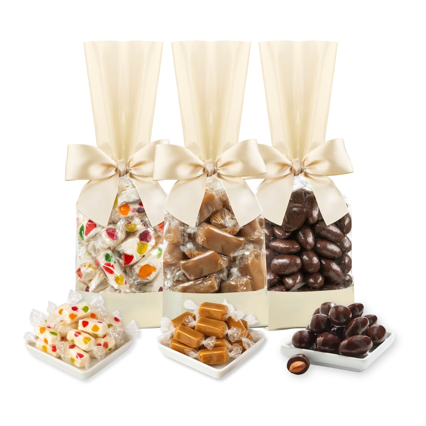 Father’s Day Candy Gift Set - Assorted Chocolate Covered Almonds, Soft Caramels & Jelly Nougats - Luxury Kosher Dairy Free Candy Basket Alternative