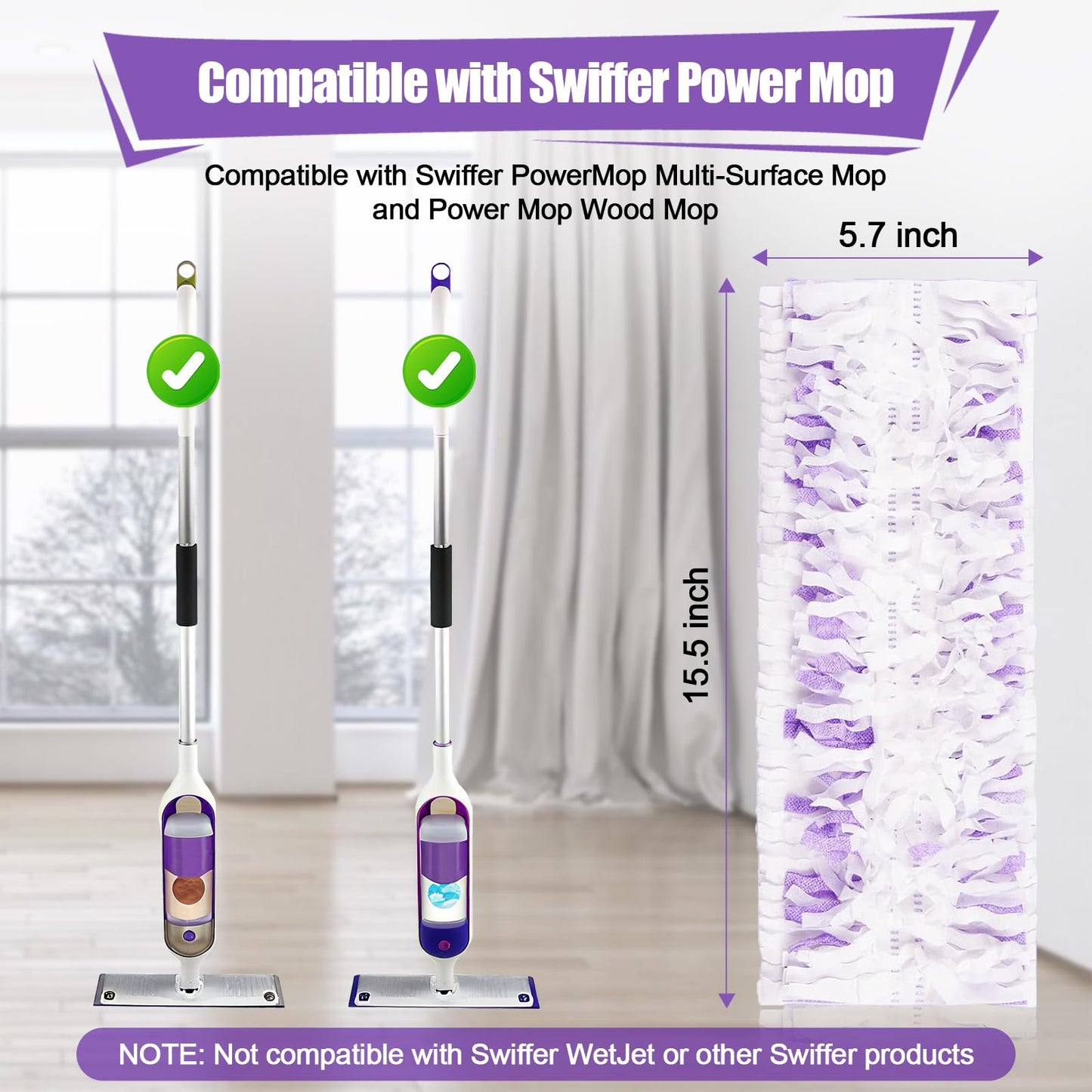 42 Pack Disposable Power Mop Pads for Swiffer PowerMop, 5X Power Mop Refills for Cleaning, 14-Layer Unscented Thickened Multi-Surface Replacement