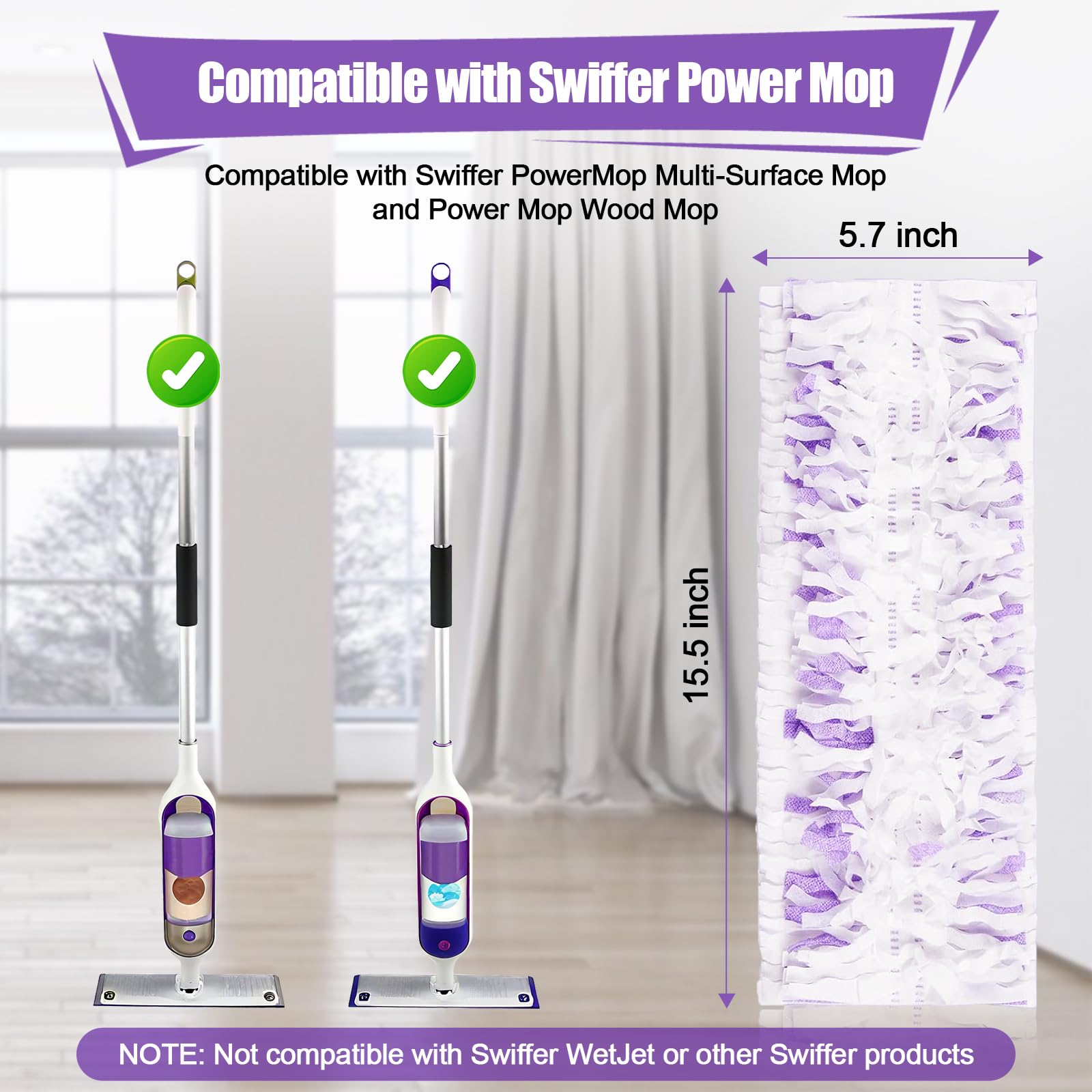 42 Pack Disposable Power Mop Pads for Swiffer PowerMop, 5X Power Mop Refills for Cleaning, 14-Layer Unscented Thickened Multi-Surface Replacement
