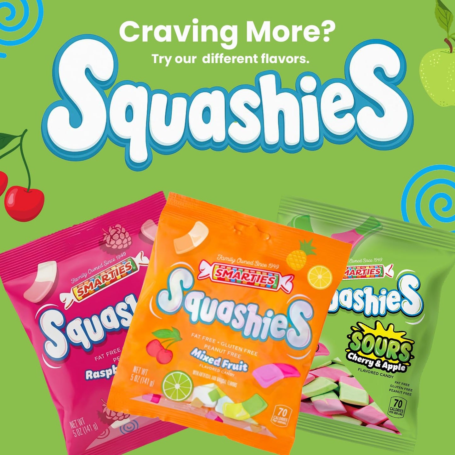 Smarties Squashies Foam Gummy Candies & Smarties Sample Packet Variety-Pack - Sour Cherry & Apple Flavored - Peanut Free & Gluten Free Candy - Soft