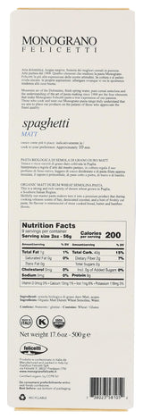Monograno Felicetti, Pasta Spaghetti Matt Organic, 17.6 Ounce