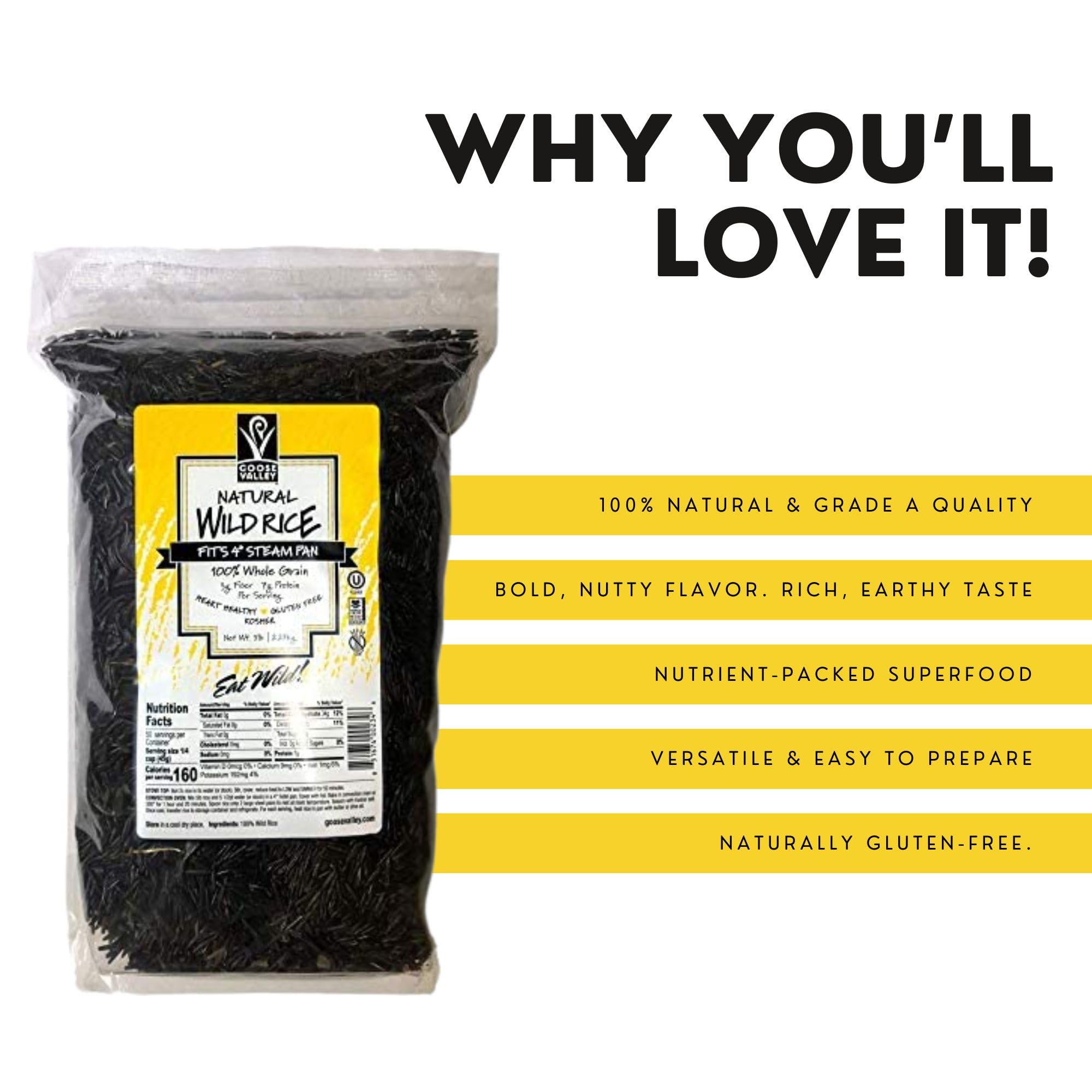 Goose Valley Natural Wild Rice - Family Reserve 5 lbs (Pack of 4) - Variety of Jumbo High Fiber and High Protein Whole Grain Rice for Healthy Heart