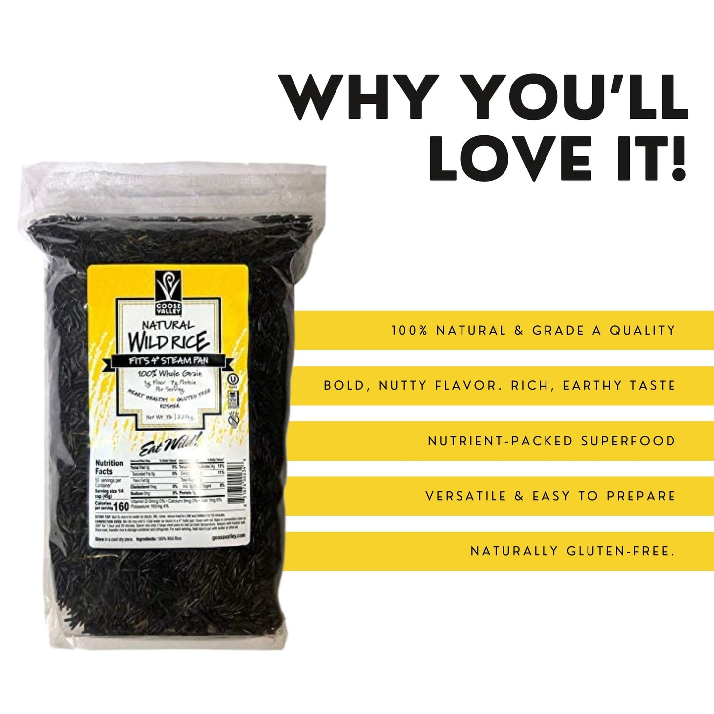 Goose Valley Natural Wild Rice - Family Reserve 5 lbs (Pack of 6) - Variety of Jumbo High Fiber and High Protein Whole Grain Rice for Healthy Heart
