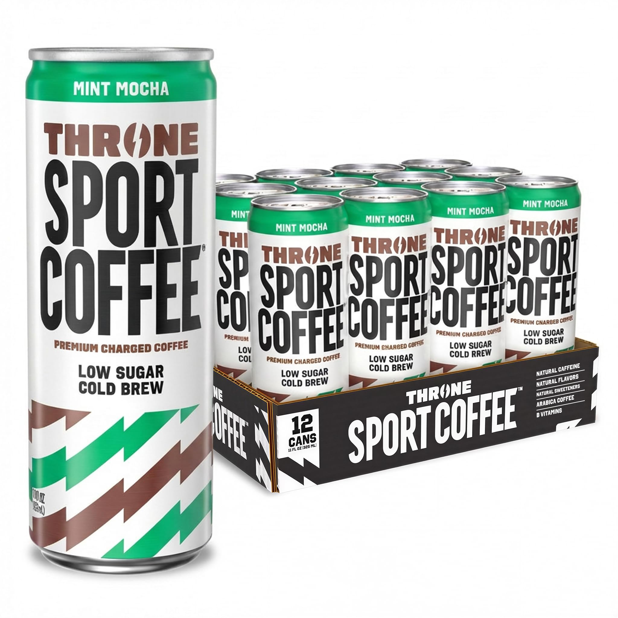 Throne Sport Coffee Cold Brew - Low Sugar. 150mg Natural Caffeine and B Vitamins - Dairy-Free, Low Calorie -Premium Arabica, NSF Certified Active