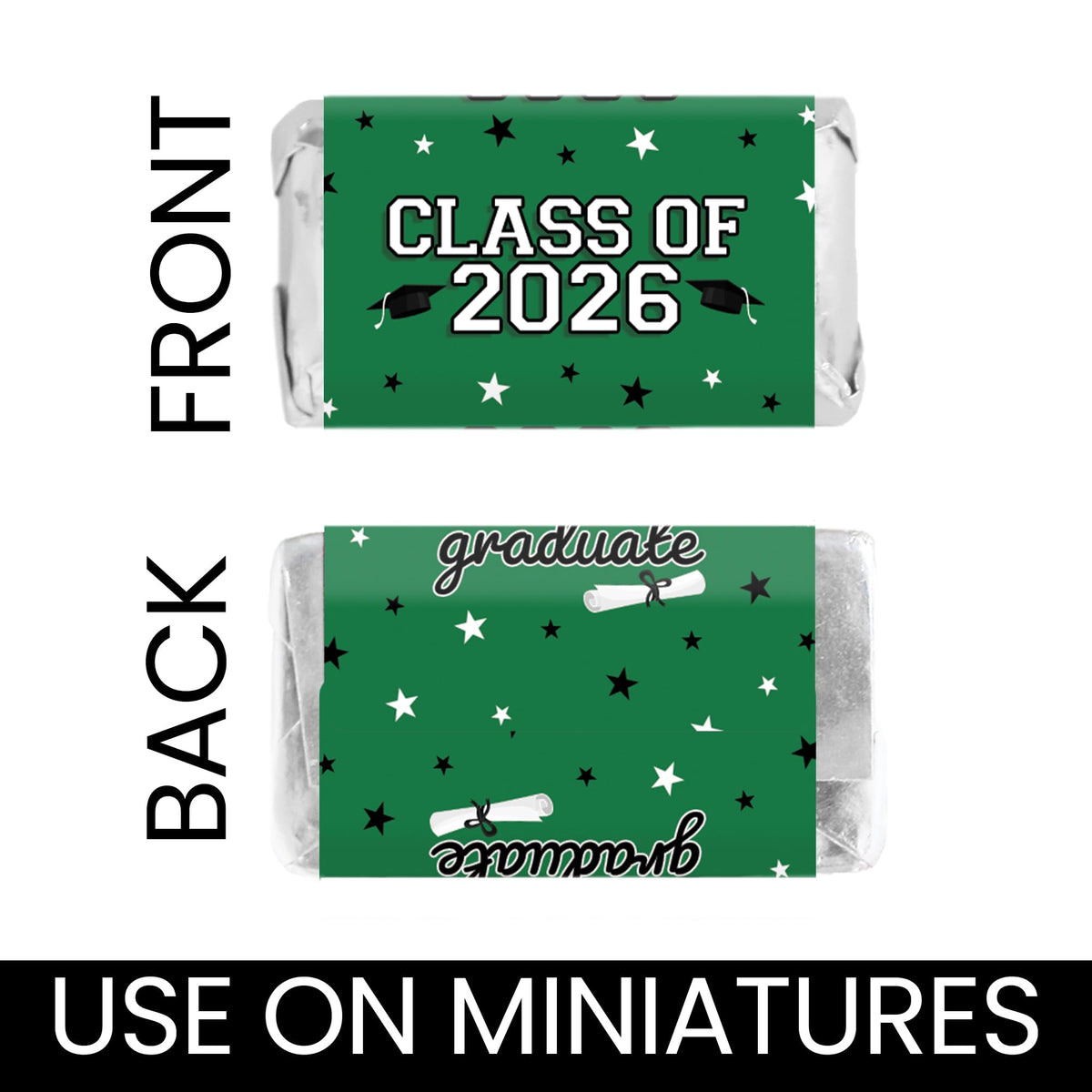 Green Class of 2026 Graduation Mini Candy Bar Wrappers, 42 Count