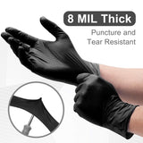 WECARE Black 8 Mil Nitrile Gloves Medium 100 Pack - Heavy Duty Mechanic Gloves, with Diamond Grip - Powder and Latex Free Disposable Gloves