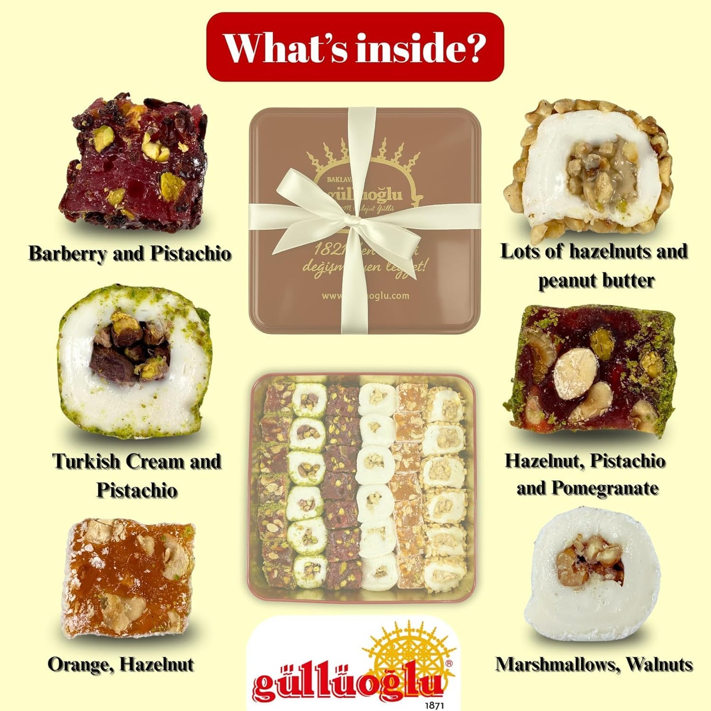 Gulluoglu Assorted Turkish Delight, Approx. 36-39 pieces (2.2 lb - 1000 gr), Daily Fresh Shipment From Istanbul/Turkey