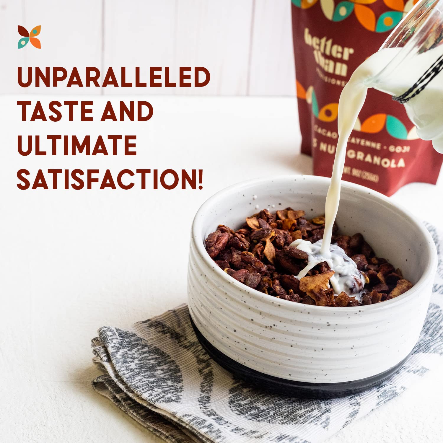 Better Than Provisions 5 Nut Grain-Free Granola, Keto Food, 3 Pack of Cacao Cayenne Goji, with Almonds, Macadamia Nuts, Walnuts, Hazelnuts, Pecans