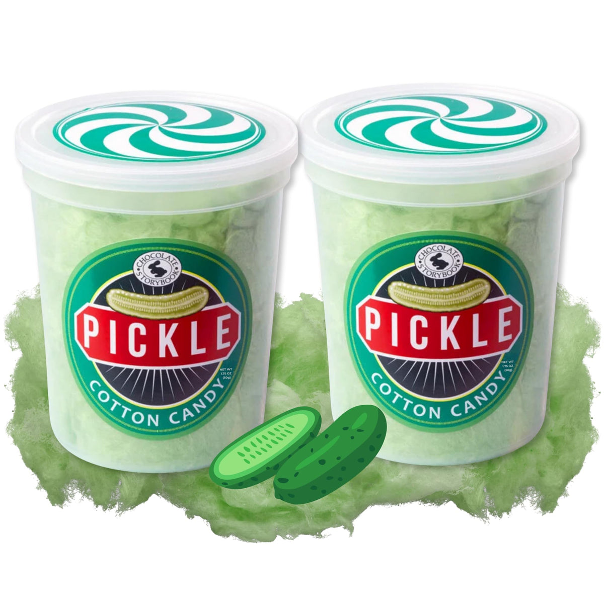 CHOCOLATE STORYBOOK Gourmet Flavored Cotton Candy - Unique Idea for Holidays, Birthdays, Gag Gifts, Party Favors (Pickle, 1.75 oz, 2-Pack)