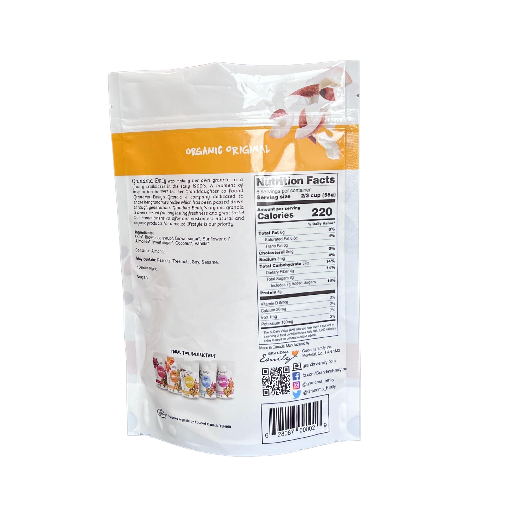 Grandma Emily Organic Original Breakfast Granola with Coconut and Almond, 12 ounces