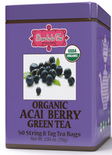 Brew La La Organic Green Tea - Natural Acai Flavor - 50 Double Chambered Bags - Low Caffeine Gourmet Tea - Certified Organic